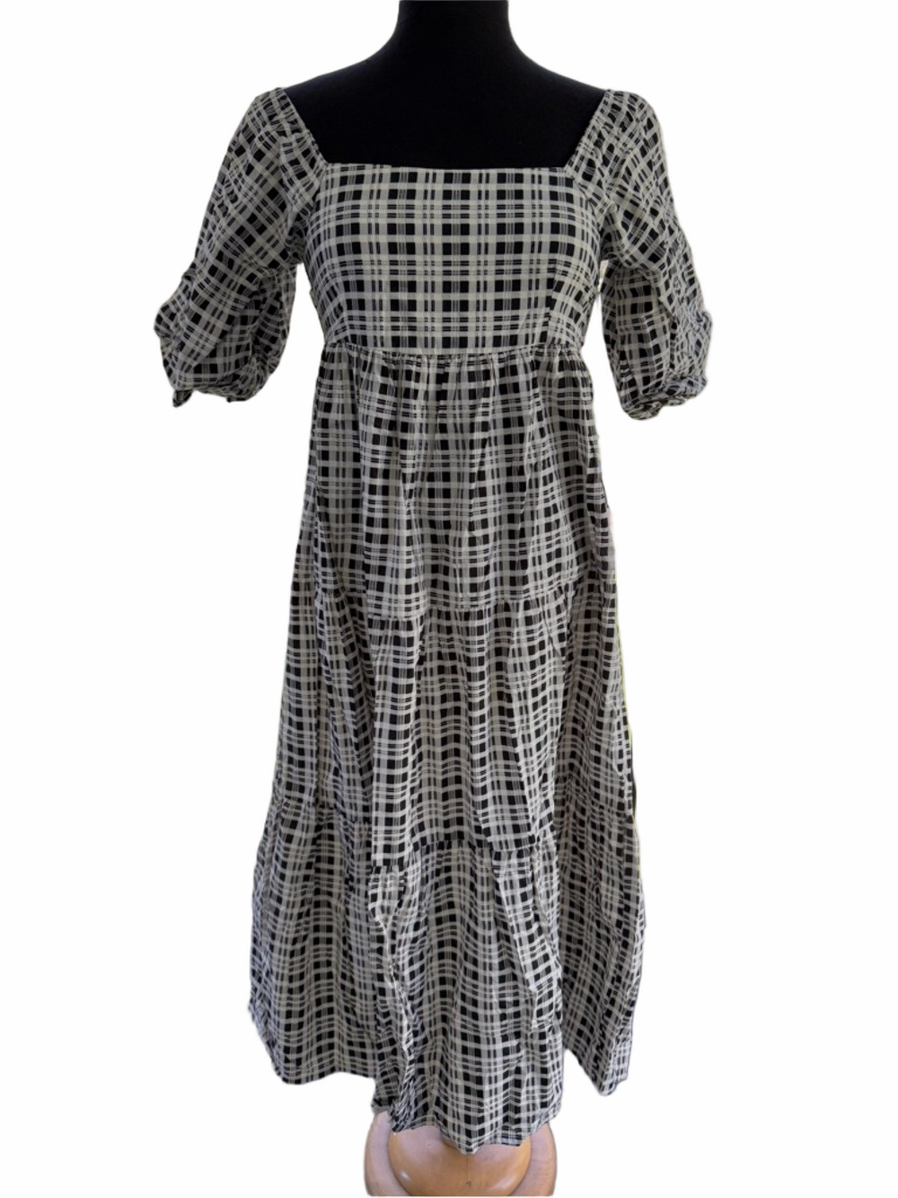 Faithfull the Brand Kiona Midi Dress Milana Check Print Black White  Sz 4 Small